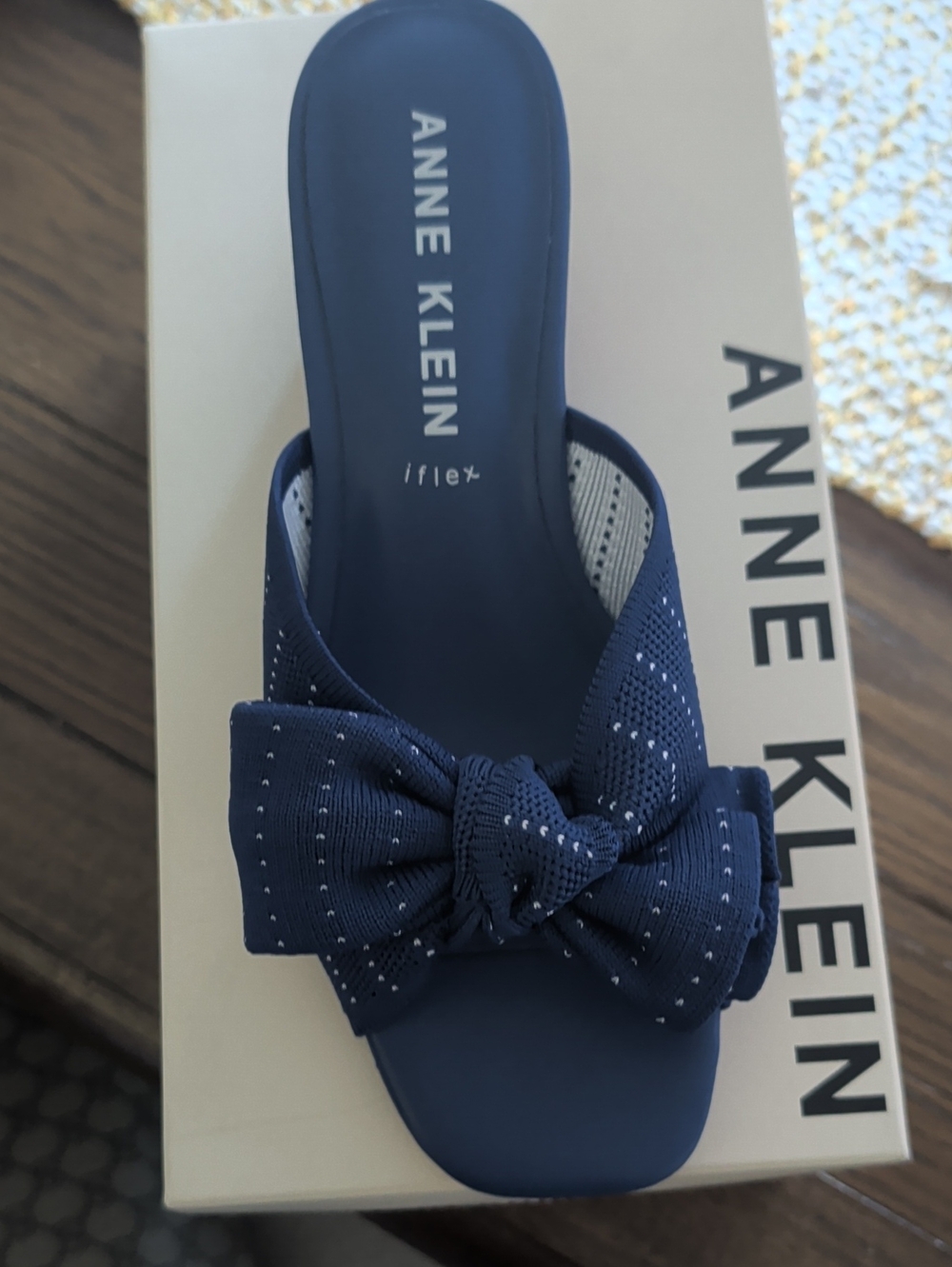 New Anne Klein Navy Knotted Bow Slide Mule